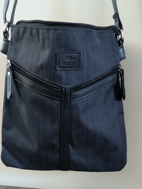 Roots Handbags - Roots Dark Grey Leather-Trim Crossbody Bag with Silver Hardware